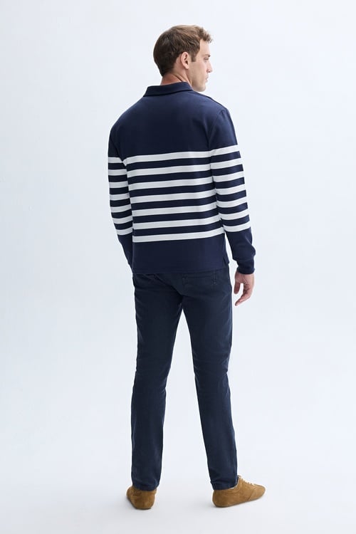 ÇİZGİLİ FERMUARLI POLO YAKA SWEATSHIRT