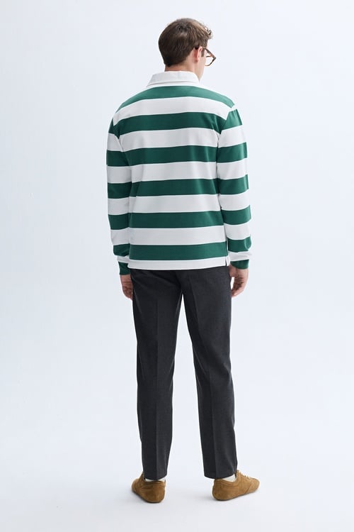 ÇİZGİLİ POLO YAKA SWEATSHIRT