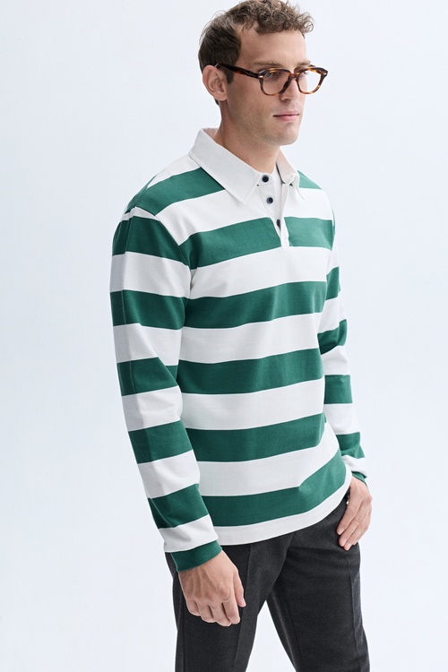ÇİZGİLİ POLO YAKA SWEATSHIRT