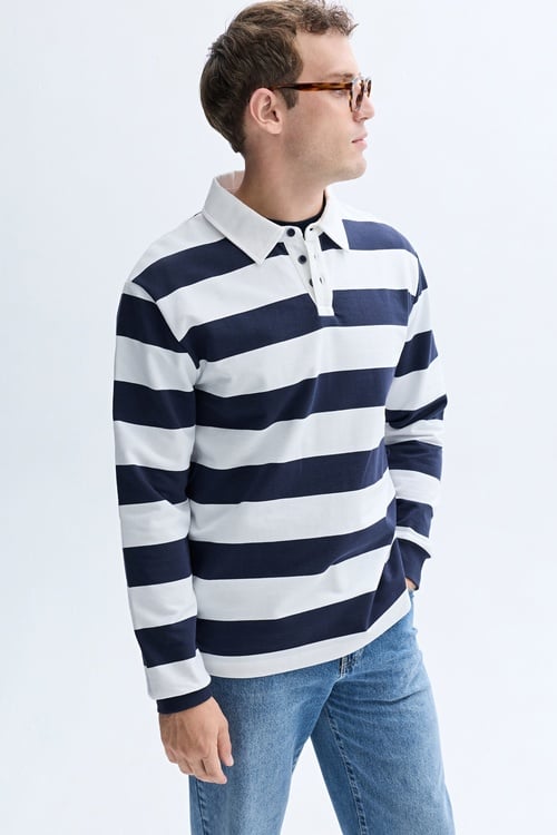 ÇİZGİLİ POLO YAKA SWEATSHIRT