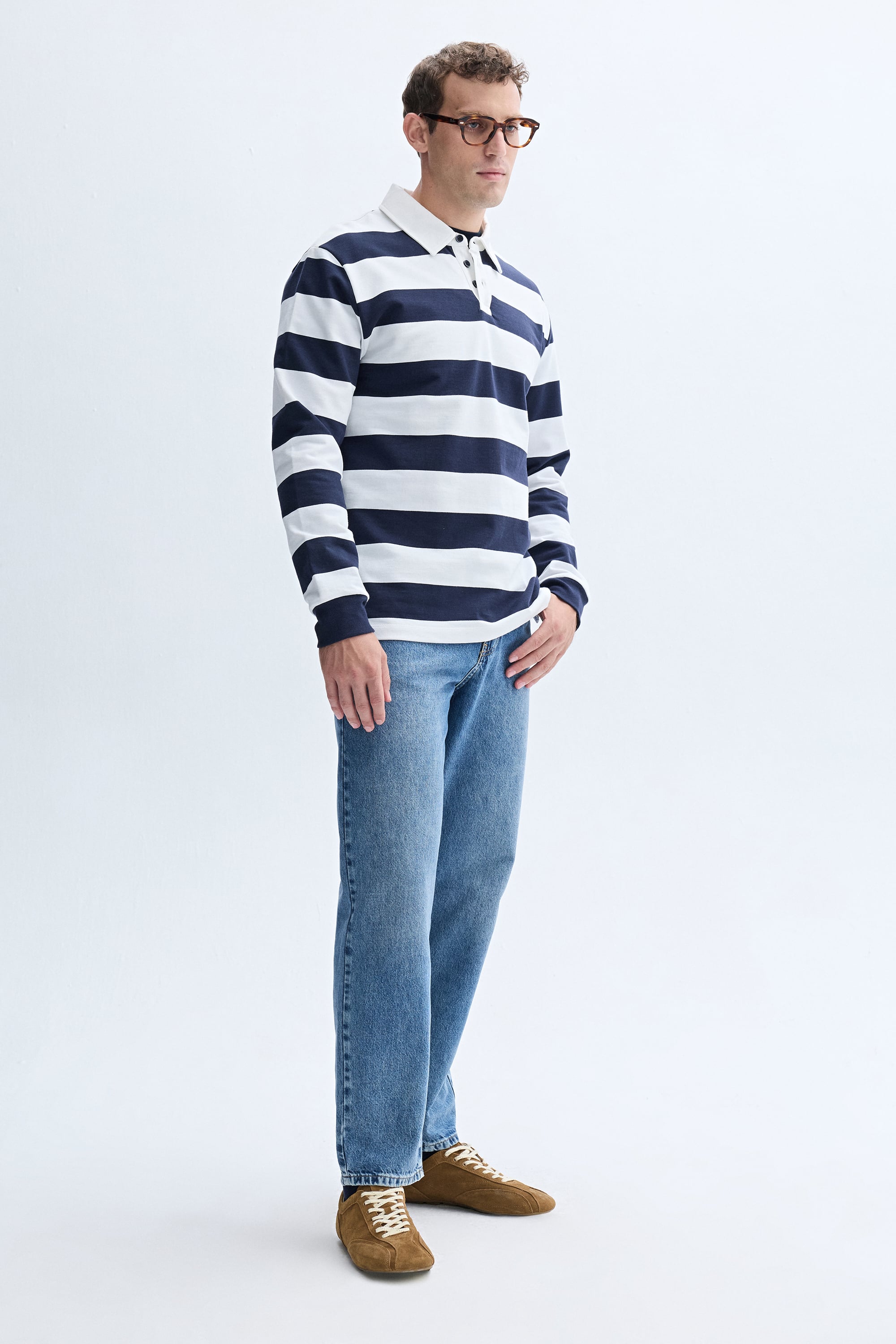 ÇİZGİLİ POLO YAKA SWEATSHIRT