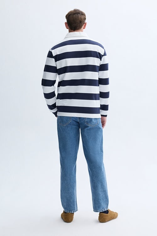 ÇİZGİLİ POLO YAKA SWEATSHIRT