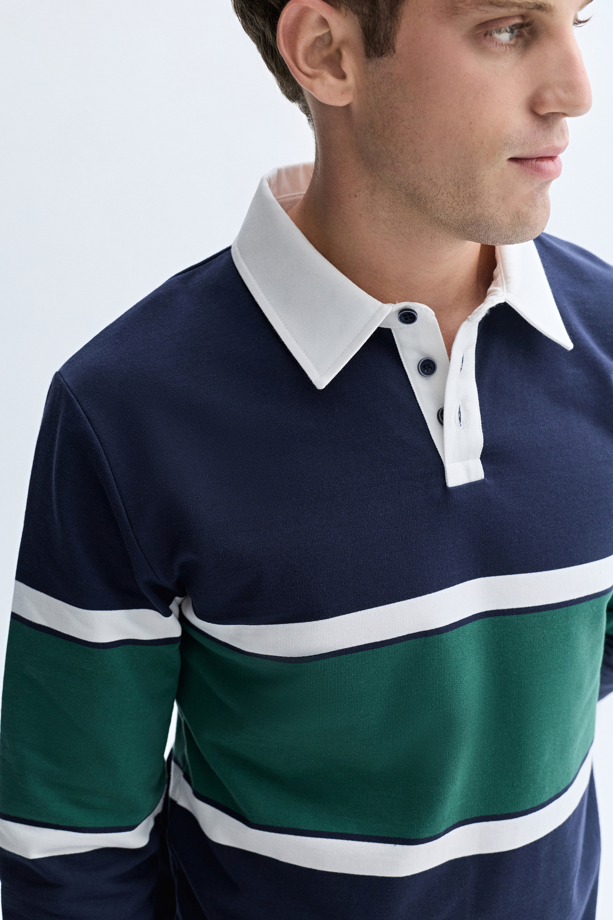 ÇİZGİLİ POLO YAKA SWEATSHIRT