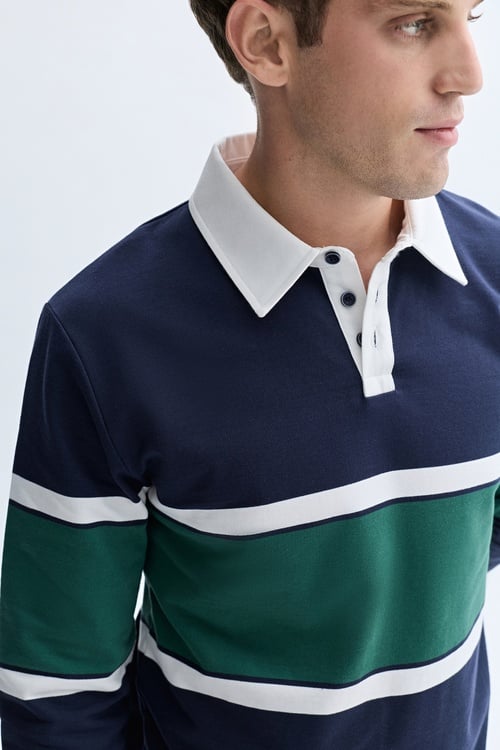 ÇİZGİLİ POLO YAKA SWEATSHIRT