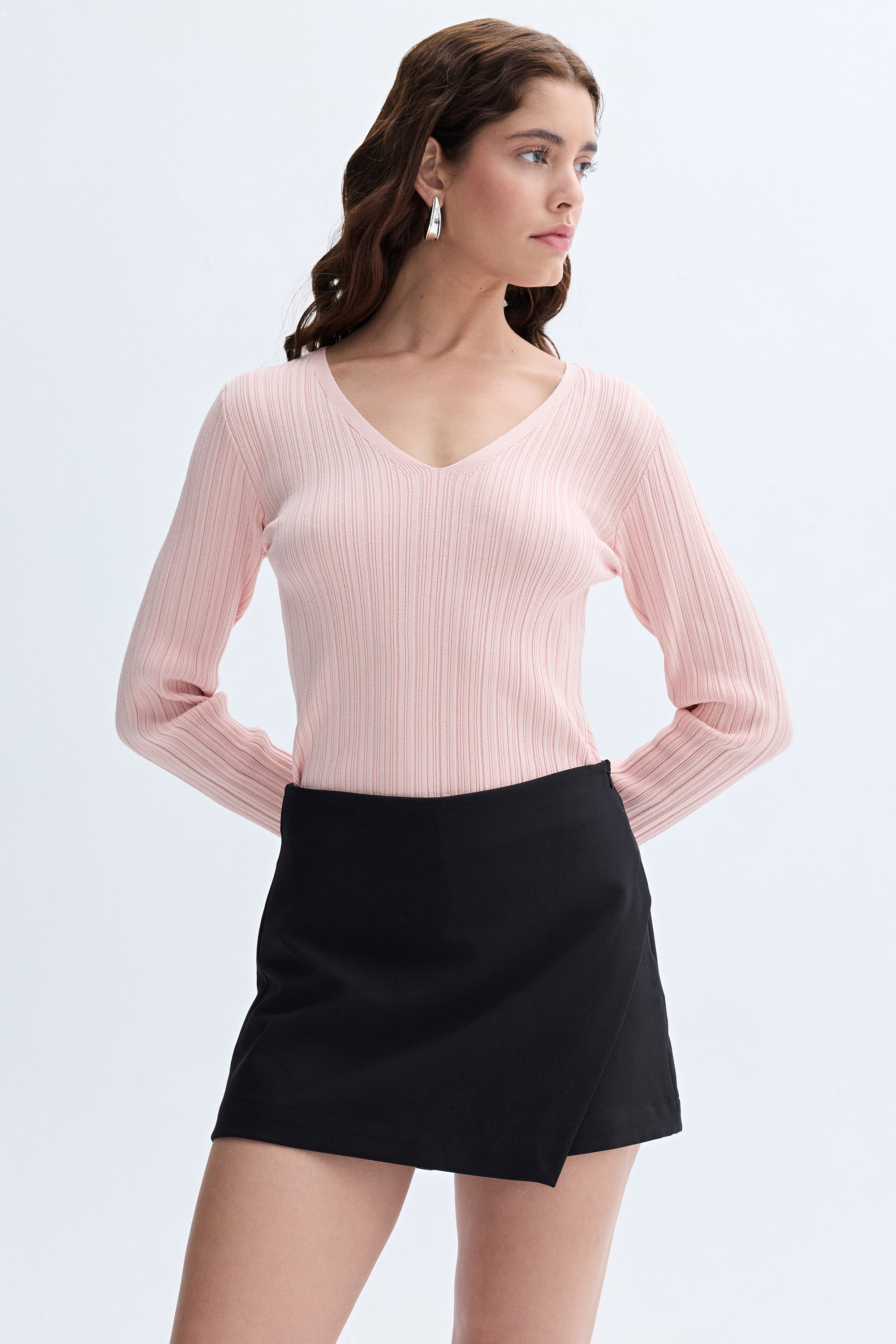 V YAKA FITTED TRİKO KAZAK