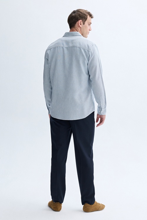 LİYOSEL KARIŞIMLI REGULAR FIT ÇİZGİLİ UZUN KOLLU GÖMLEK