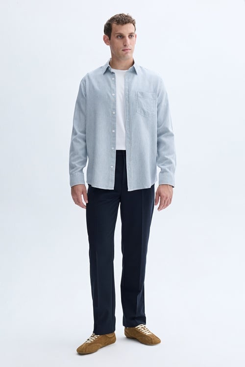  LİYOSEL KARIŞIMLI REGULAR FIT ÇİZGİLİ UZUN KOLLU GÖMLEK