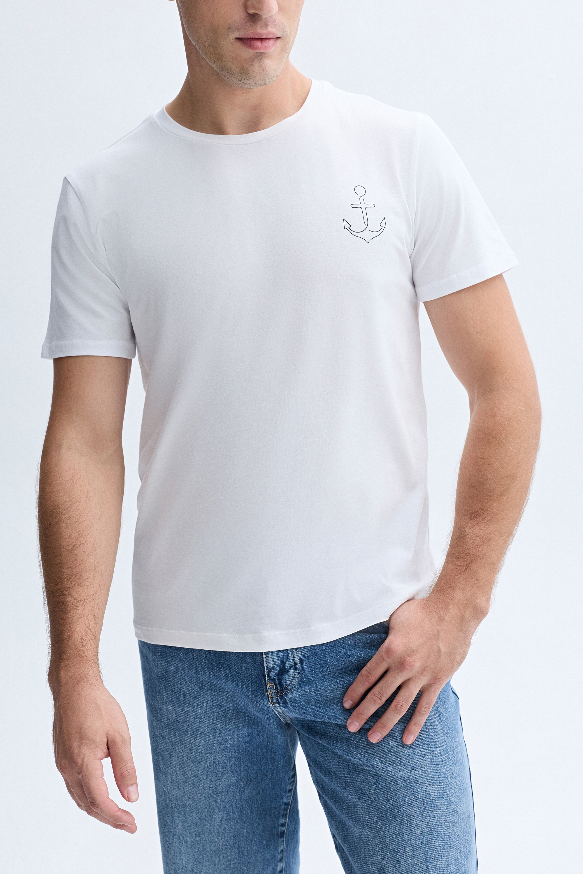 BASKILI BİSİKLET YAKA T-SHIRT