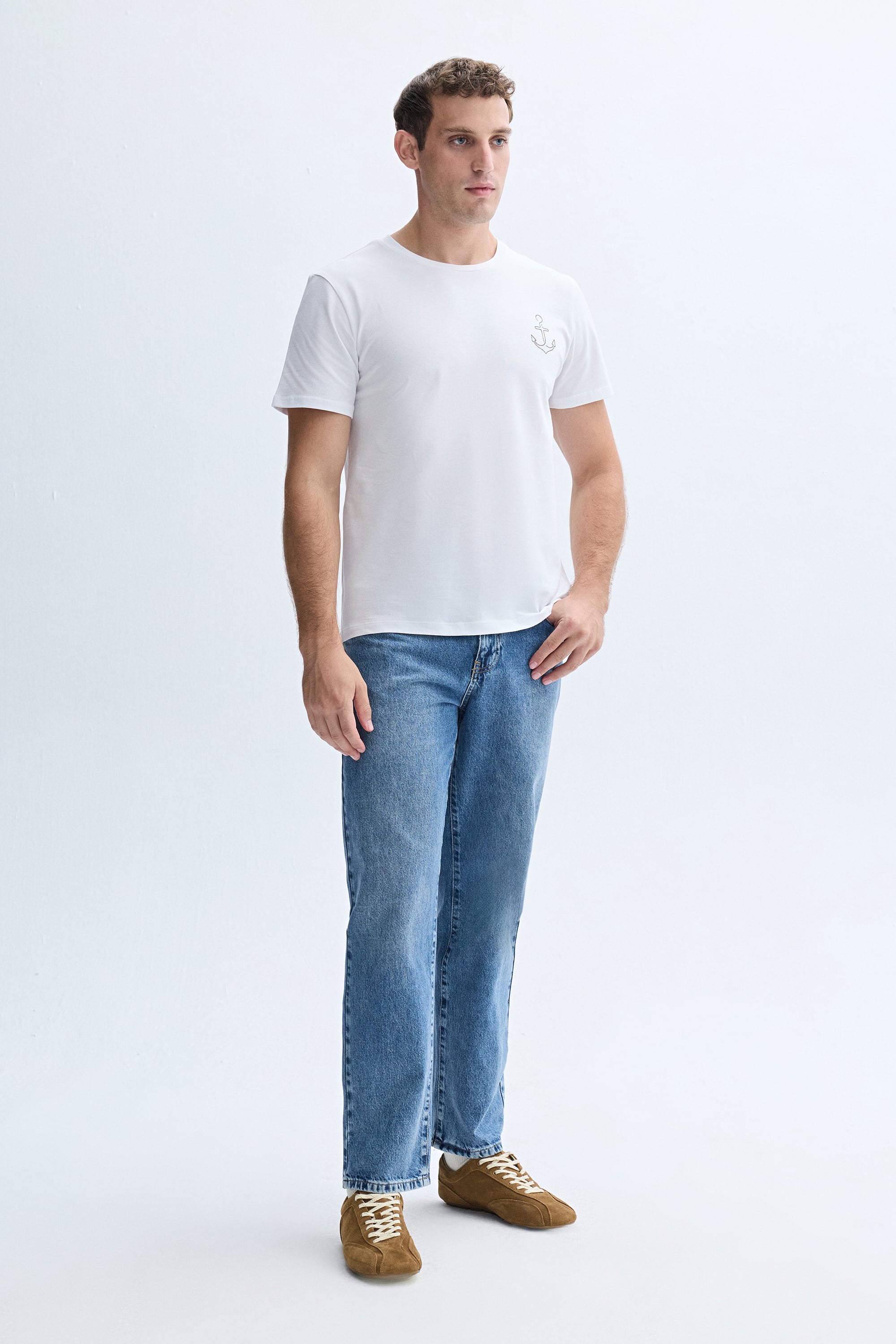 BASKILI BİSİKLET YAKA T-SHIRT