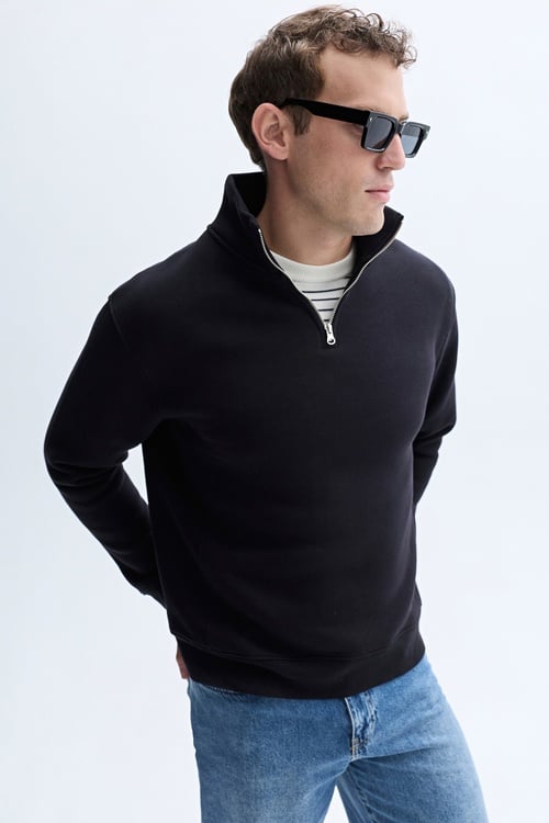 FERMUARLI DİK YAKA SWEATSHIRT