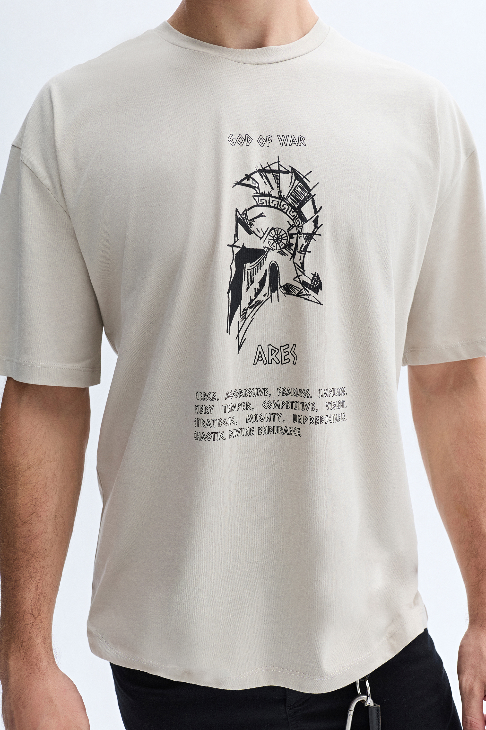 OVERSIZE BASKILI BİSİKLET YAKA T-SHIRT