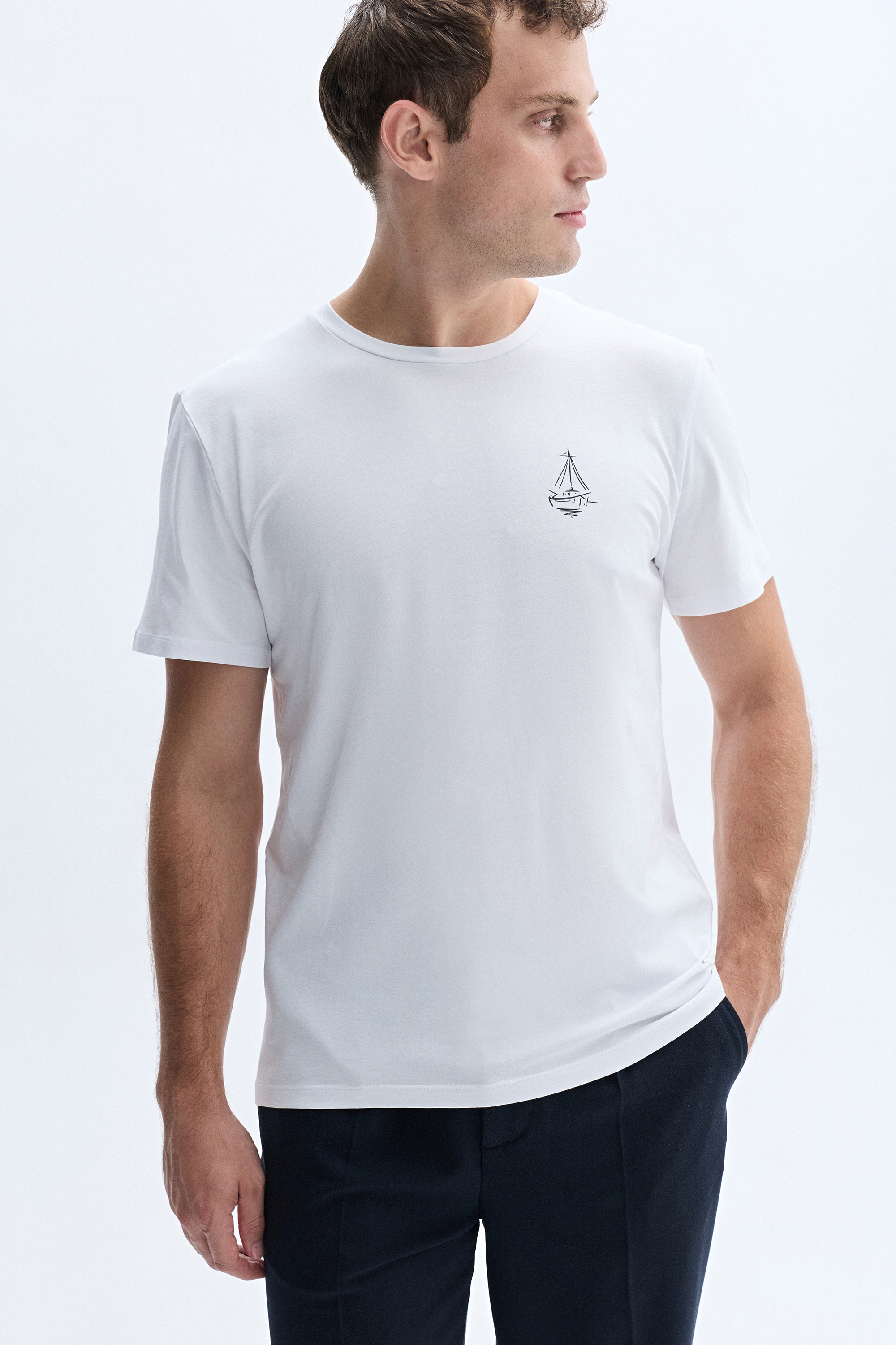 BASKILI BİSİKLET YAKA T-SHIRT