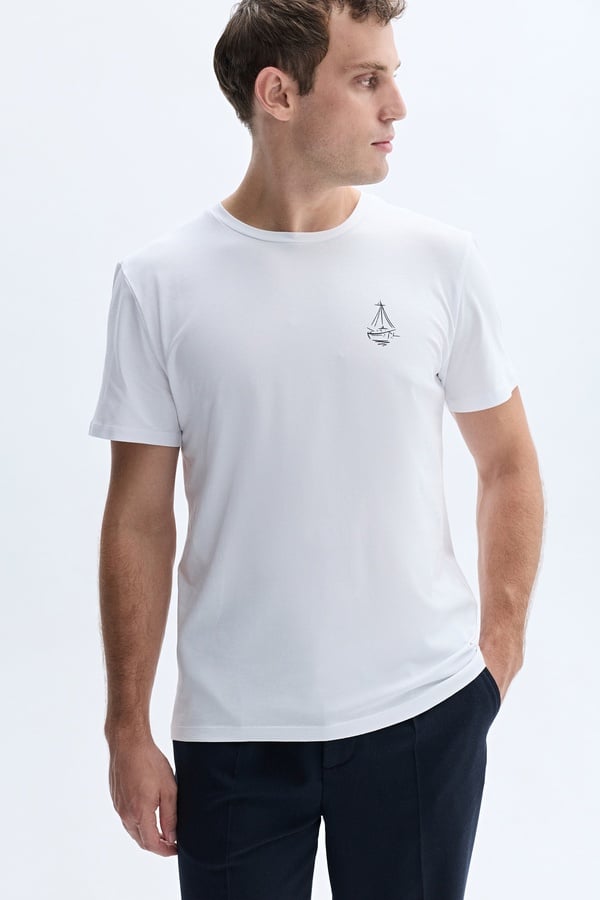 BASKILI BİSİKLET YAKA T-SHIRT