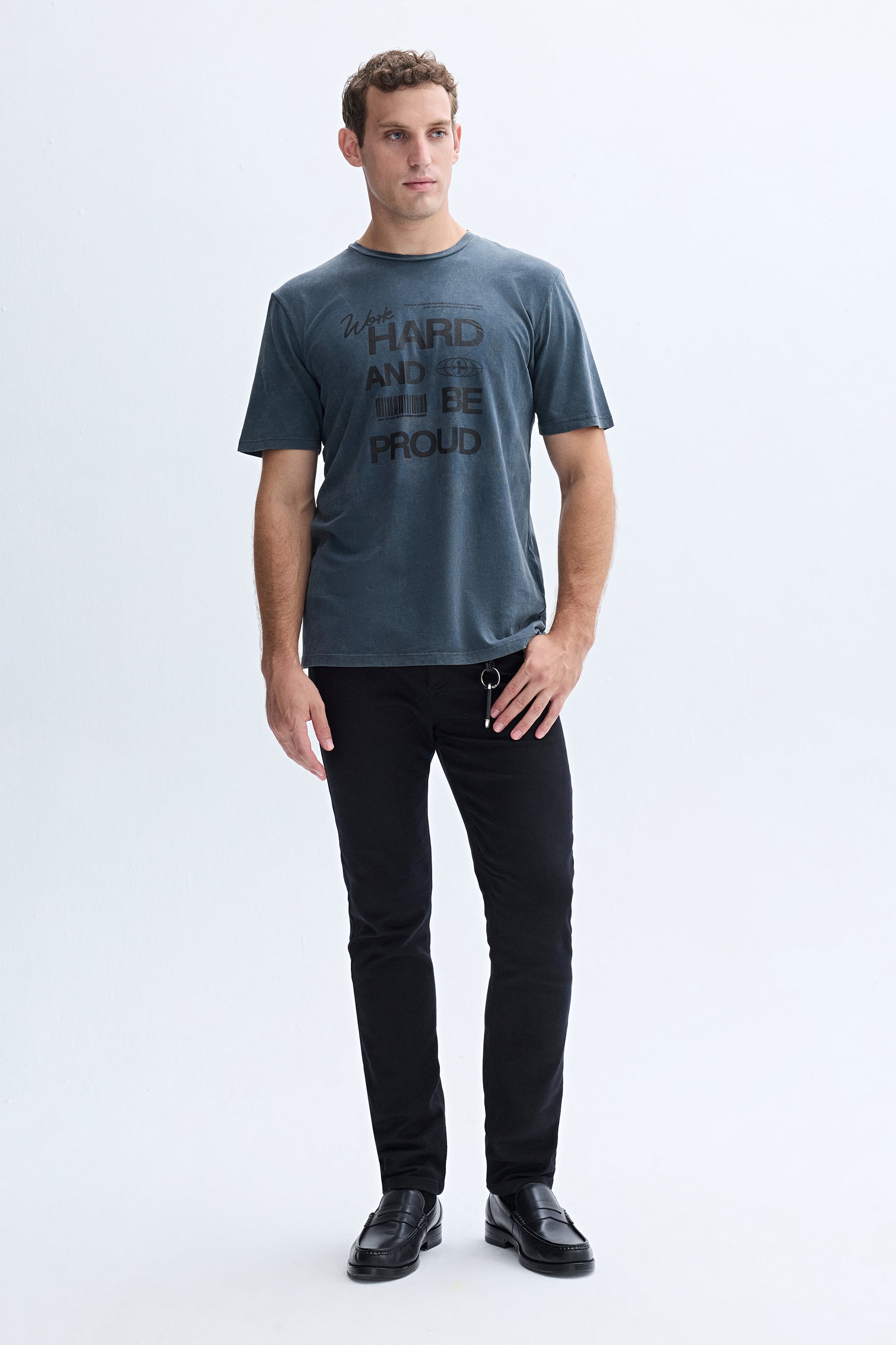 BASKILI BİSİKLET YAKA T-SHIRT