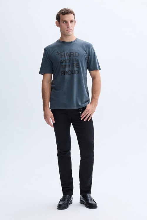 BASKILI BİSİKLET YAKA T-SHIRT