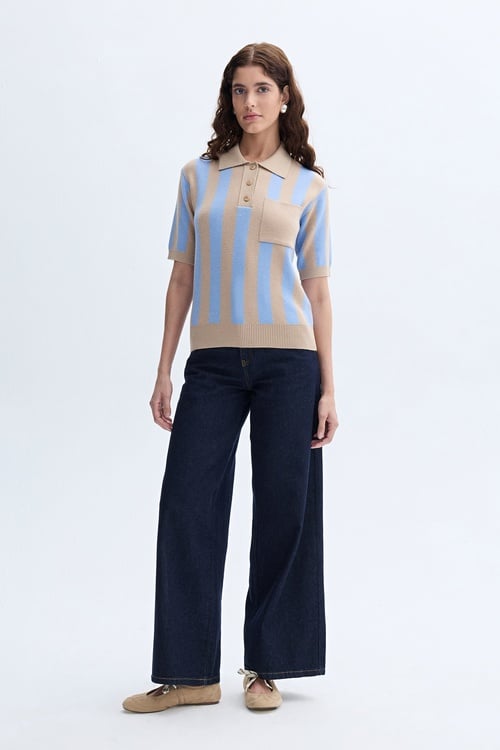 ÇİZGİLİ POLO YAKA KISA KOLLU TRİKO