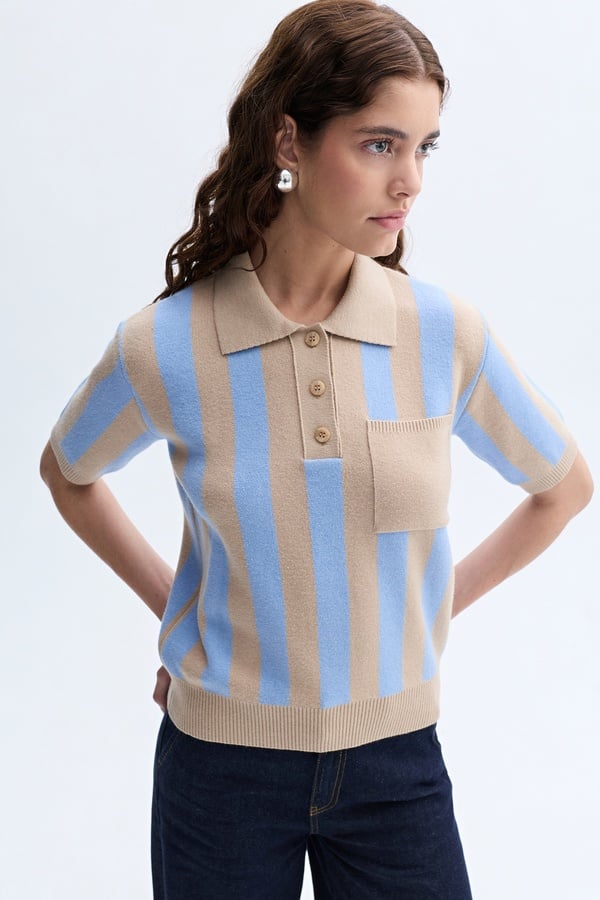 ÇİZGİLİ POLO YAKA KISA KOLLU TRİKO