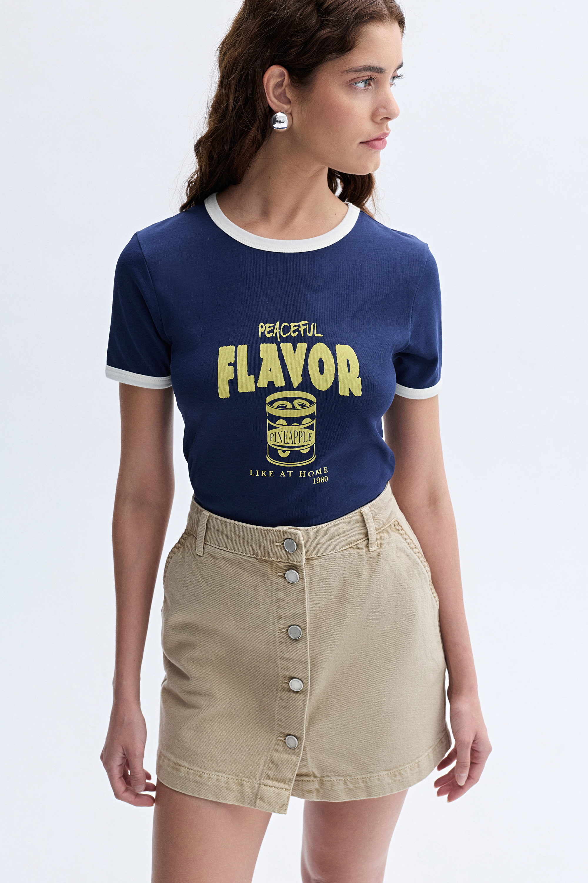 BASKILI BİSİKLET YAKA T-SHIRT