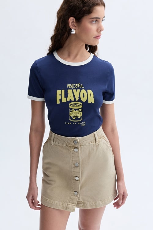 BASKILI BİSİKLET YAKA T-SHIRT