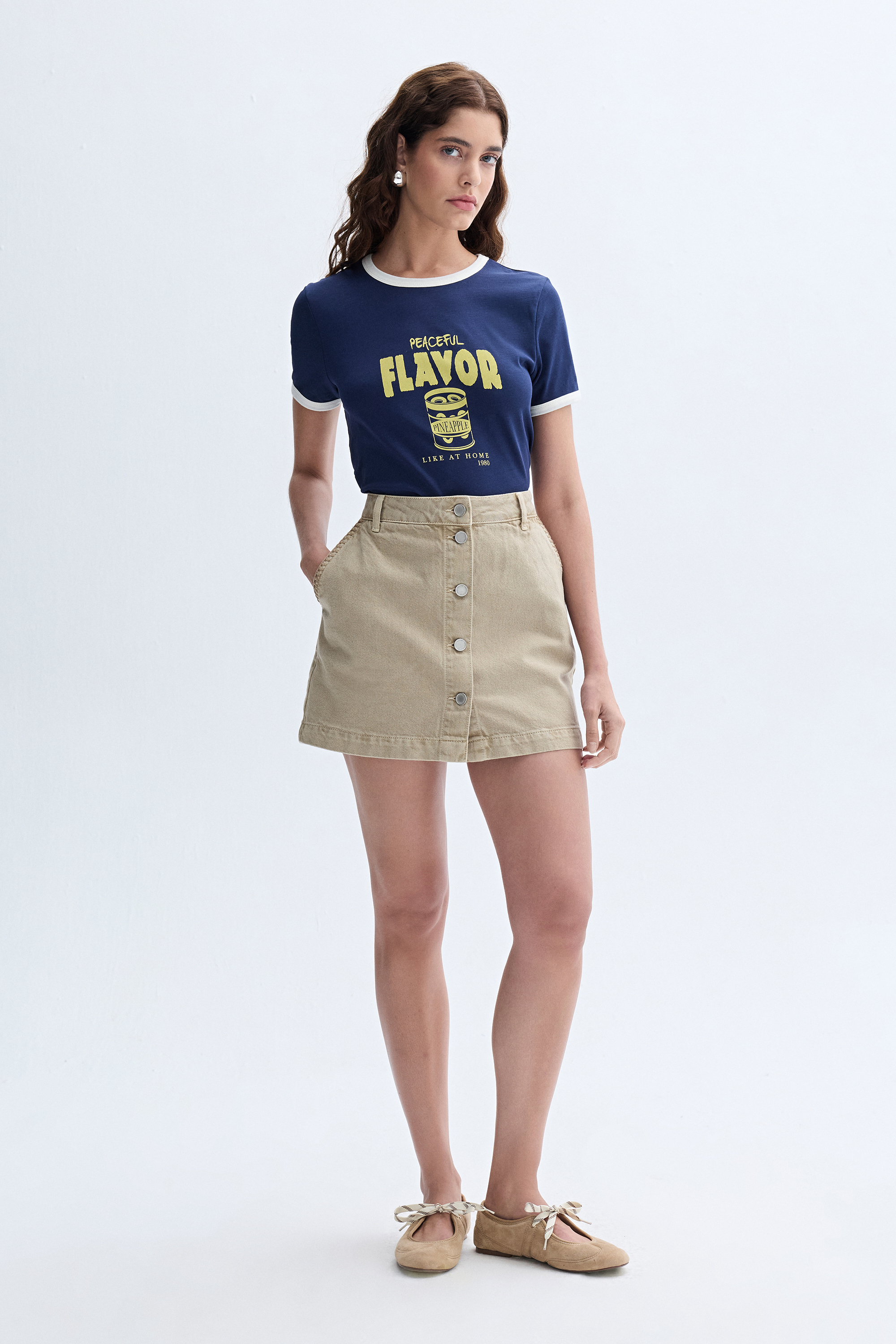 BASKILI BİSİKLET YAKA T-SHIRT