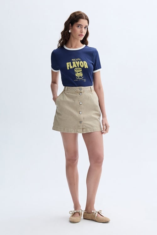 BASKILI BİSİKLET YAKA T-SHIRT