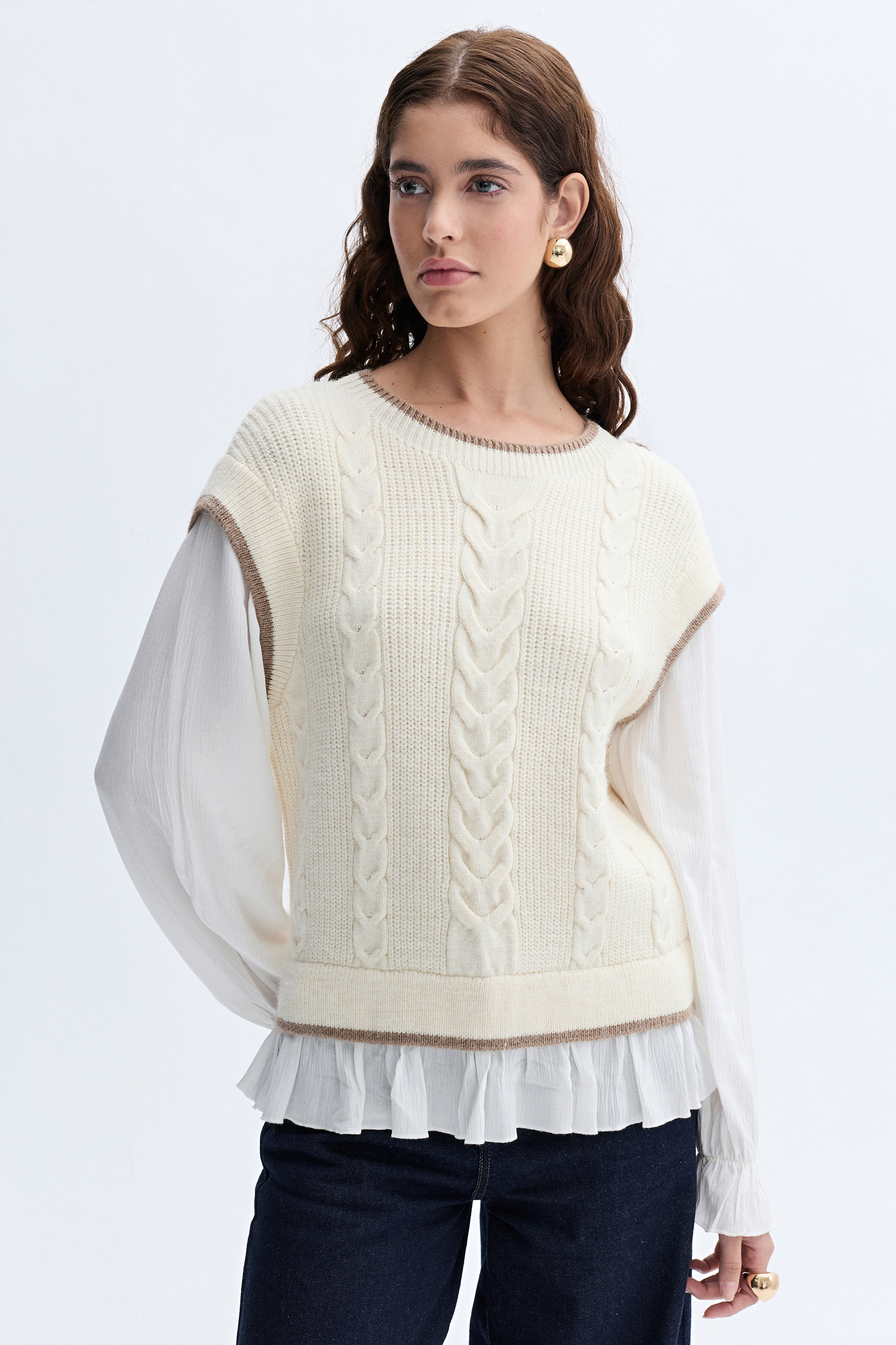 BİSİKLET YAKA SÜVETER GÖRÜNÜMLÜ TRİKO KAZAK