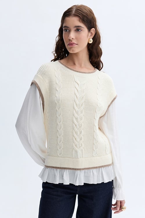 BİSİKLET YAKA SÜVETER GÖRÜNÜMLÜ TRİKO KAZAK