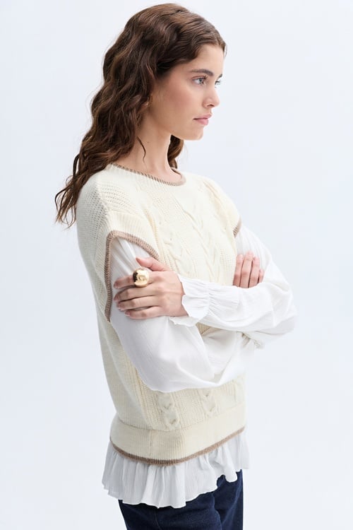 BİSİKLET YAKA SÜVETER GÖRÜNÜMLÜ TRİKO KAZAK