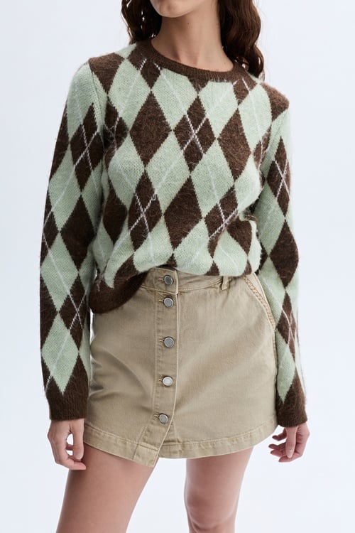 JAKARLI BAKLAVA DESENLİ BİSİKLET YAKA KAZAK