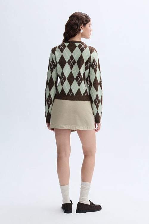 JAKARLI BAKLAVA DESENLİ BİSİKLET YAKA KAZAK