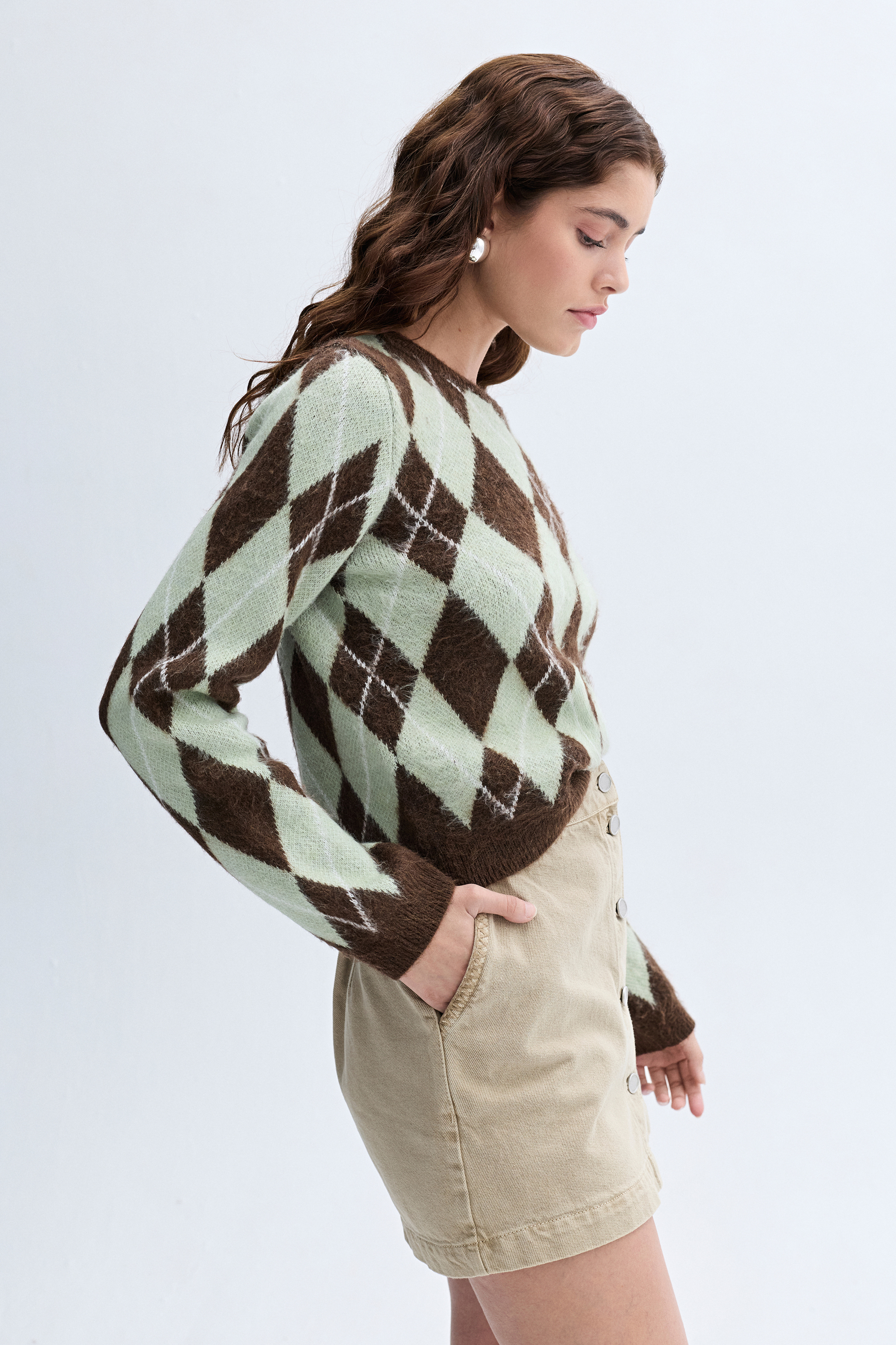 JAKARLI BAKLAVA DESENLİ BİSİKLET YAKA KAZAK