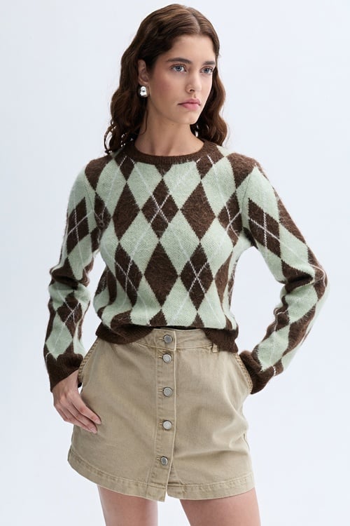 JAKARLI BAKLAVA DESENLİ BİSİKLET YAKA KAZAK