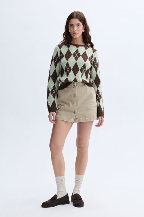  JAKARLI BAKLAVA DESENLİ BİSİKLET YAKA KAZAK