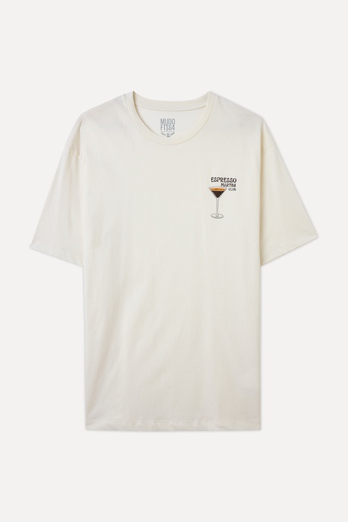 COMFORT FIT BASKILI BİSİKLET YAKA T-SHIRT