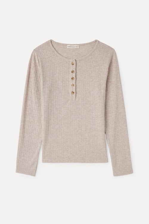 DÜĞMELİ BİSİKLET YAKA UZUN KOLLU T-SHIRT