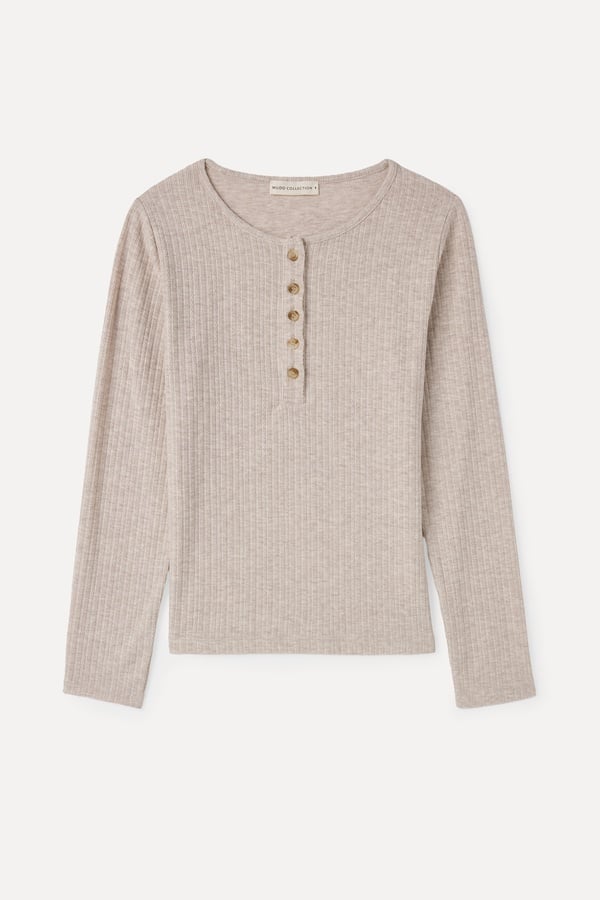 DÜĞMELİ BİSİKLET YAKA UZUN KOLLU T-SHIRT