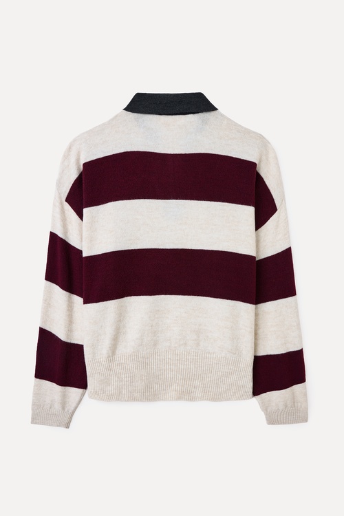 ÇİZGİLİ LOOSE FIT POLO YAKA TRİKO KAZAK