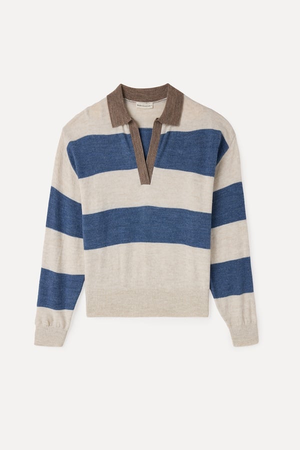 ÇİZGİLİ LOOSE FIT POLO YAKA TRİKO KAZAK