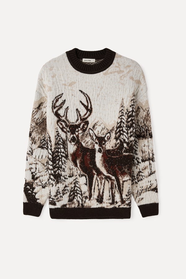 LOOSE FIT JAKARLI BİSİKLET YAKA KAZAK