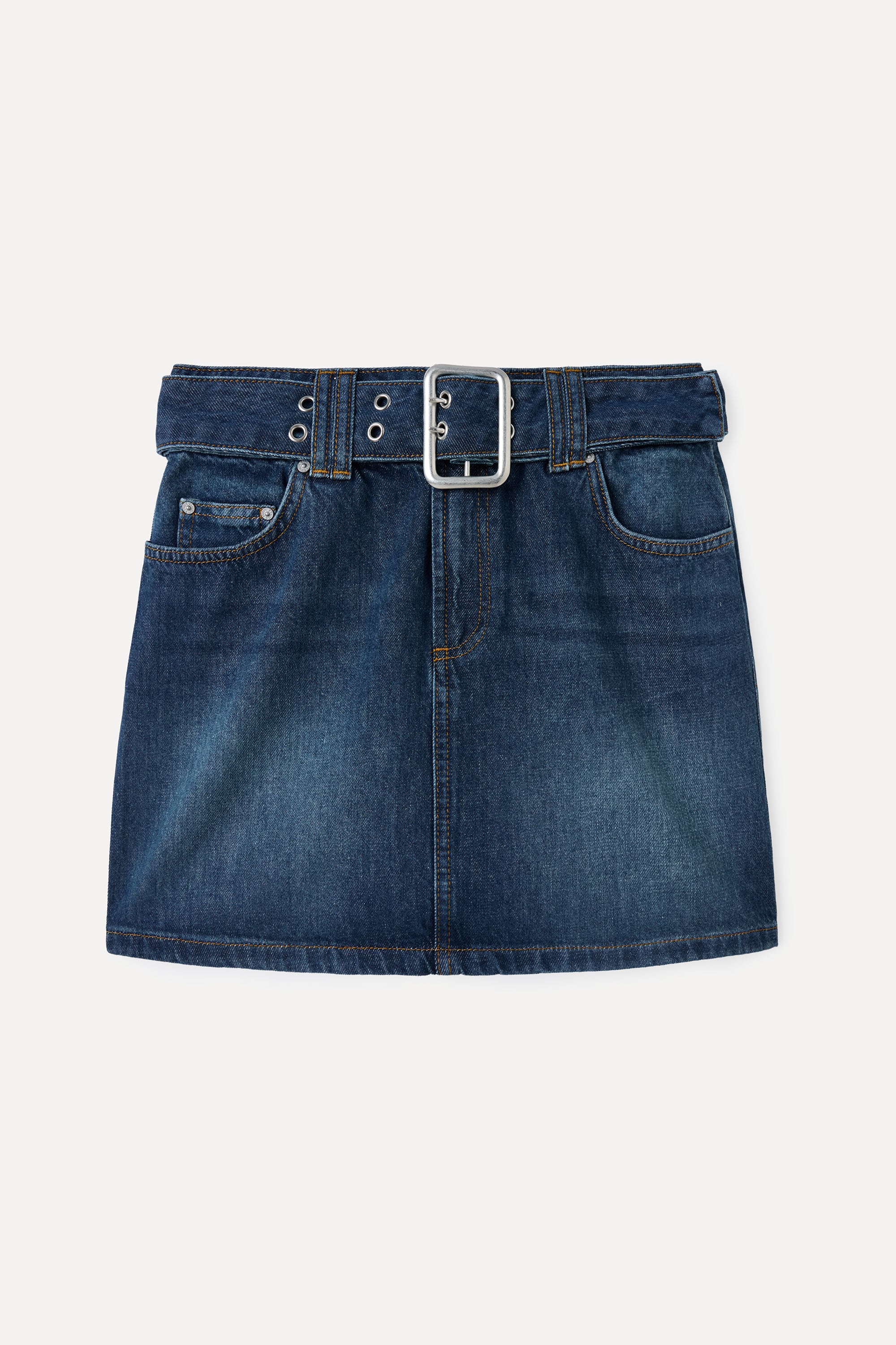 KEMER DETAYLI MİNİ JEAN ETEK