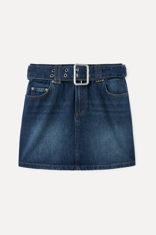  KEMER DETAYLI MİNİ JEAN ETEK