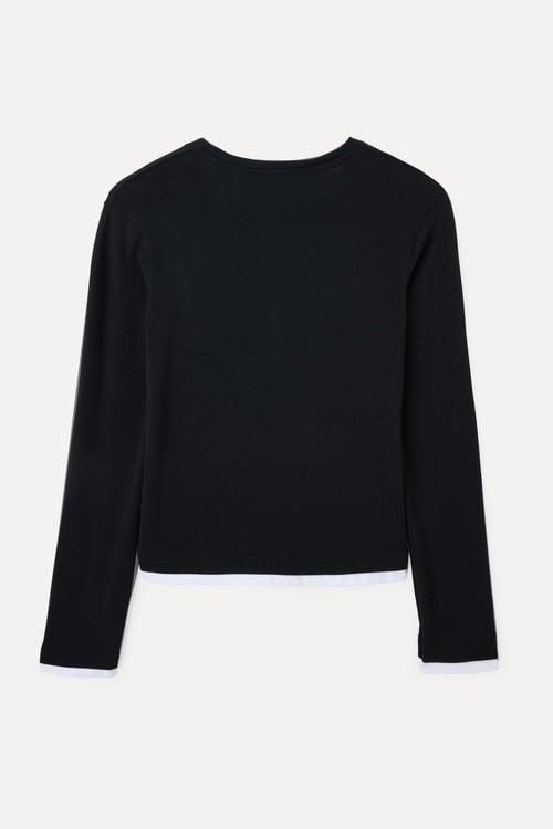 DÜĞMELİ YAKA FITTED UZUN KOLLU BLUZ