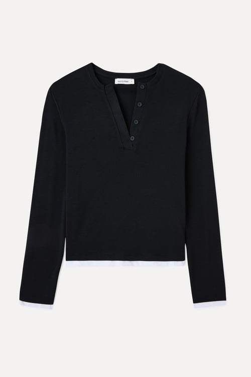 DÜĞMELİ YAKA FITTED UZUN KOLLU BLUZ