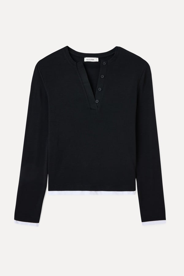 DÜĞMELİ YAKA FITTED UZUN KOLLU BLUZ