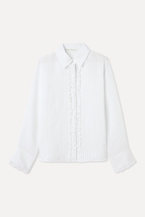 MODAL KARIŞIMLI ÇİZGİLİ FIRFIRLI BLUZ