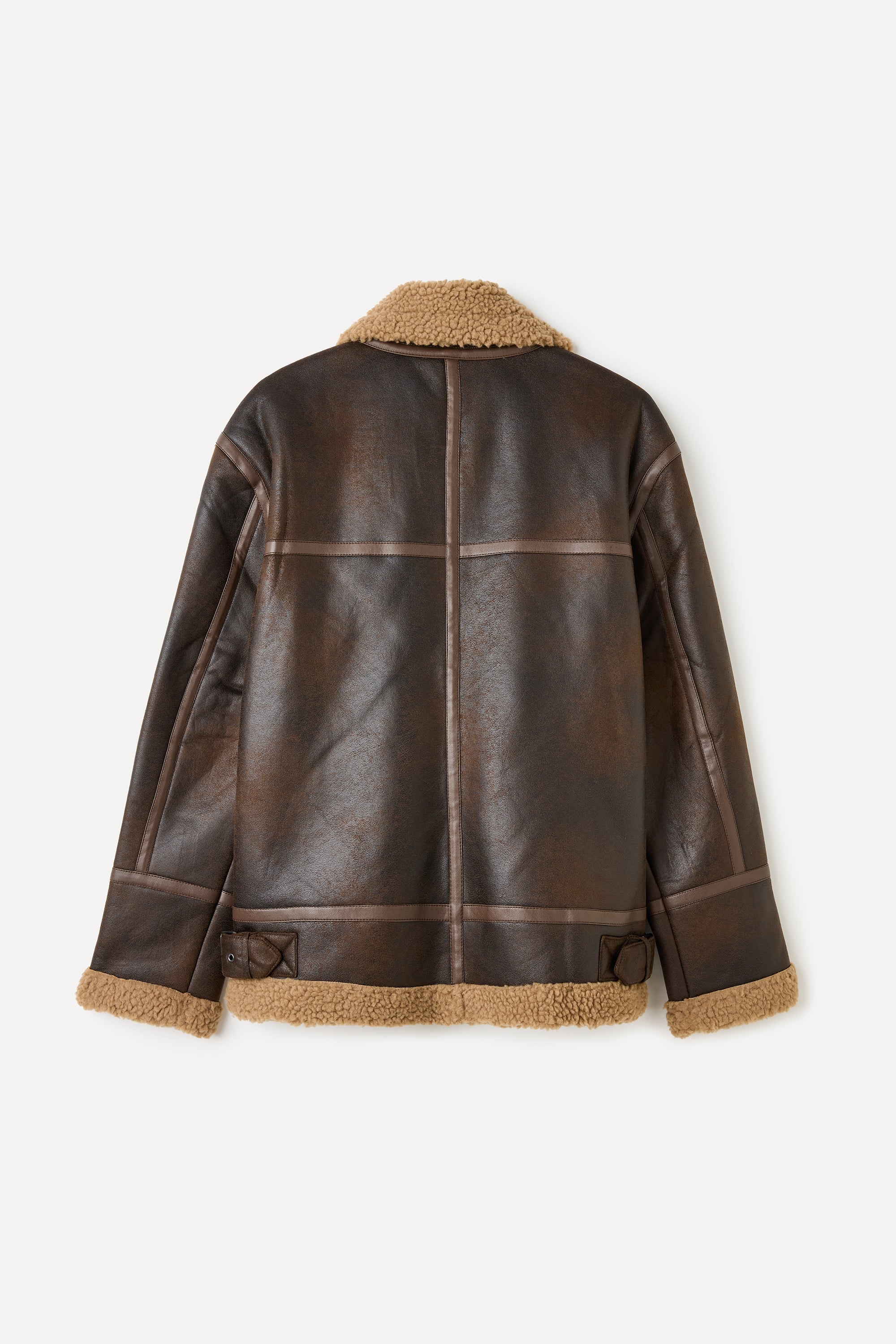 PELÜŞ DETAYLI DERİ GÖRÜNÜMLÜ MONT