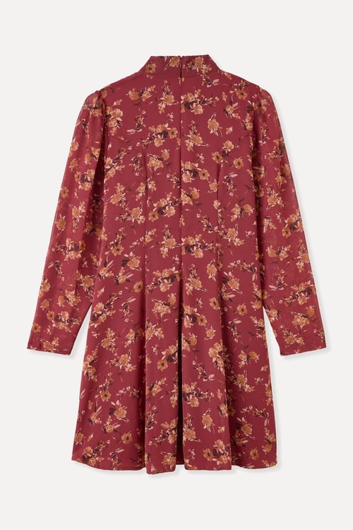  FLORAL BASKILI YAKASI BAĞLAMALI MİNİ ELBİSE