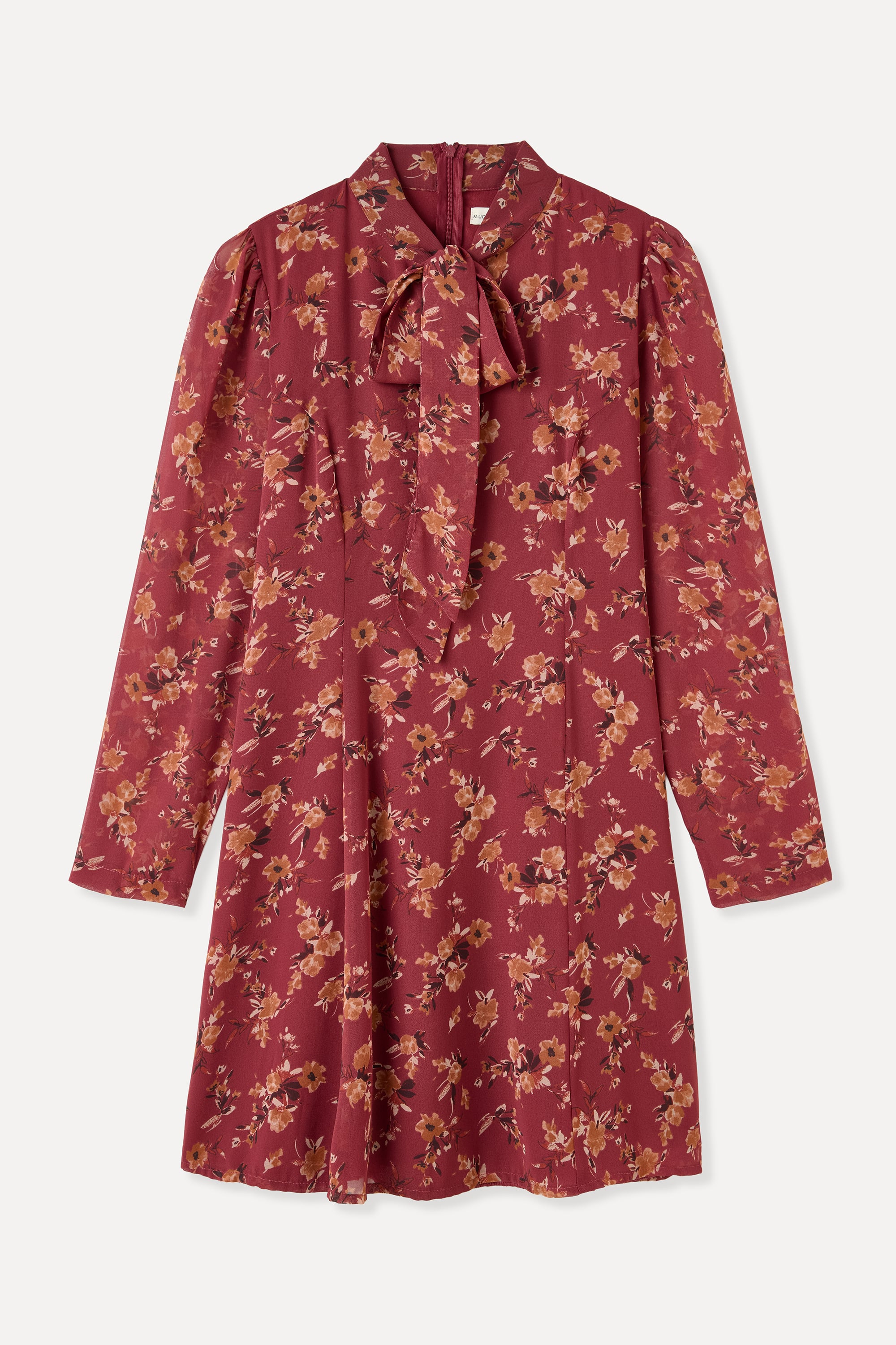 FLORAL BASKILI YAKASI BAĞLAMALI MİNİ ELBİSE