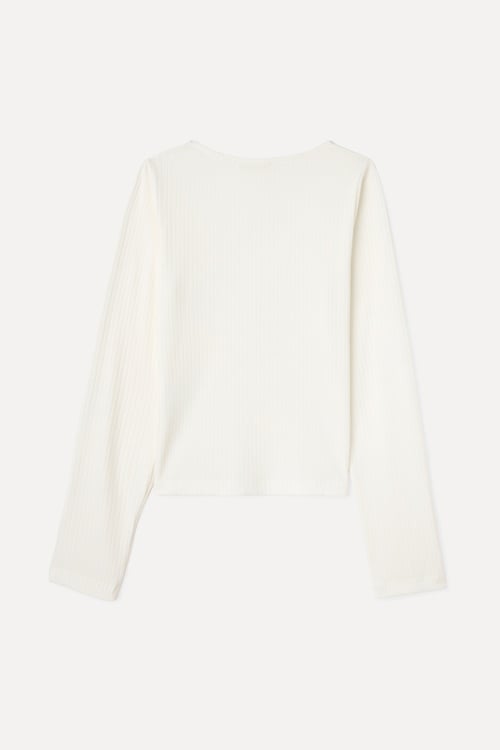 DANTELLİ V YAKA UZUN KOLLU T-SHIRT