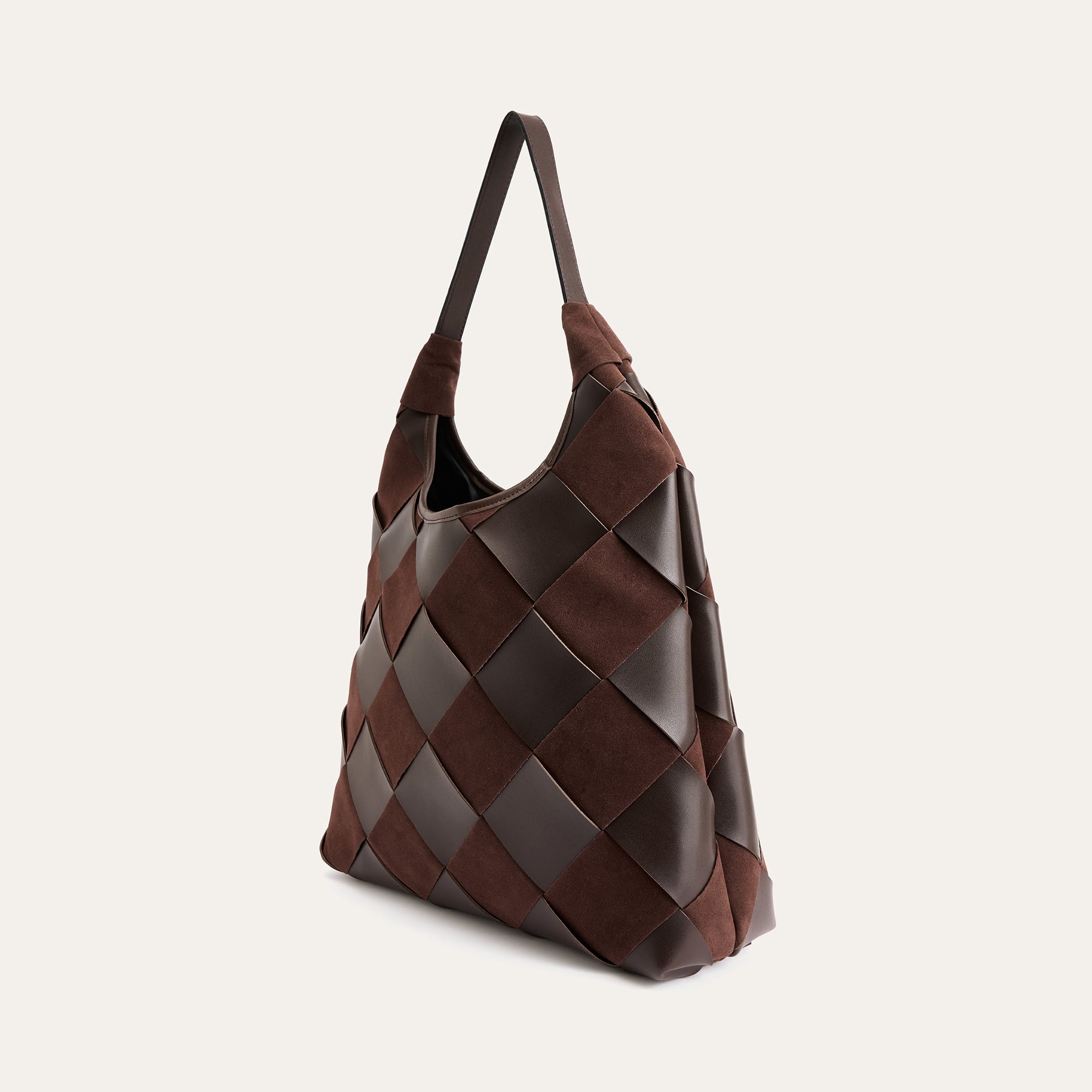 BLOKLU DERİ GÖRÜNÜMLÜ OMUZ ÇANTASI